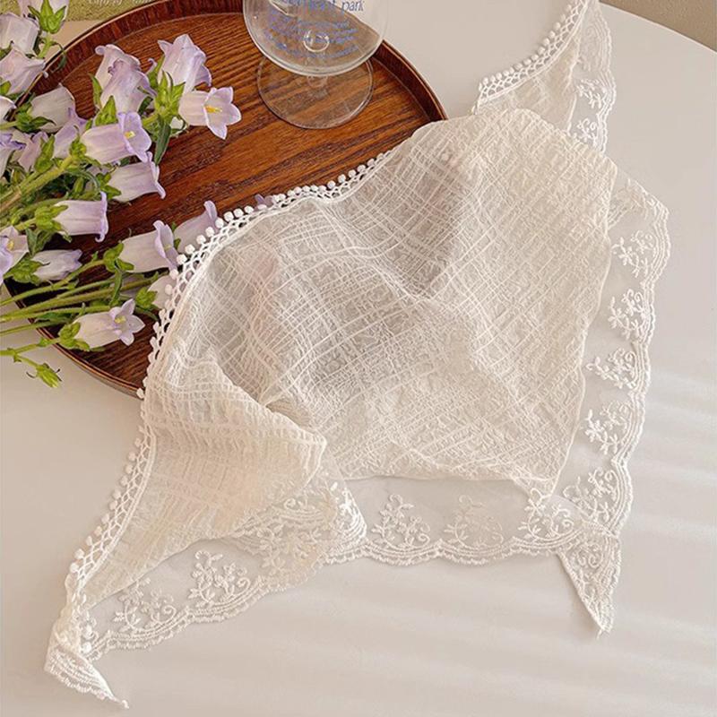 French Style Lace Flower Pattern Triangular Scarf Headband Lolita Silk Scarf Headdress Turban Women'S  Hair Accessories