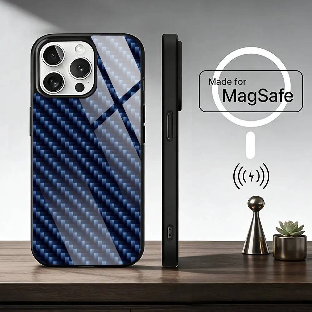 C-Carbon Fiber Pattern Painting   Phone Case For iPhone17,16,15,14,13,12,11 Plus,Pro Magnetic with Magsafe Wireless Charging