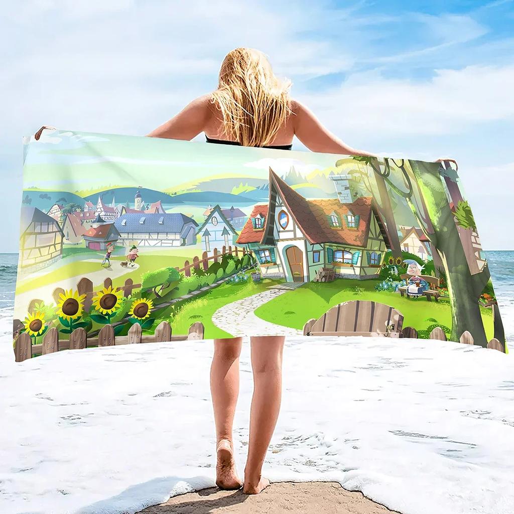 Oversized Beach Towel Cartoon House Extra Large Big Pool Travel Soft Towel Blanket Sand Free Swim Pool Traveling on Vacation
