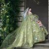 French Flower Fairy Wedding Dress Clothing Korean Travel Photography Light Wedding Dress Green Mori Color Dress