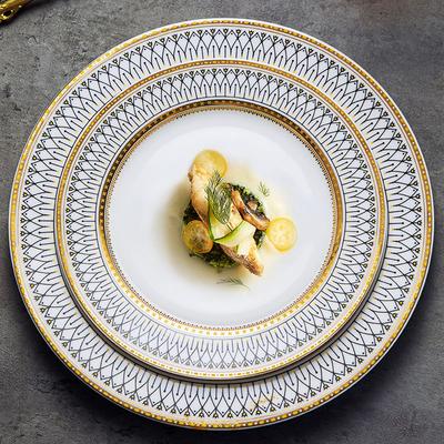 Piatto da Cena Occidentale Rotondo a Quadri Creativo Raffinata Porcellana Ossea Piatto da Cucina Stoviglie Moderne per Hotel Ristorante Utensili da Cucina