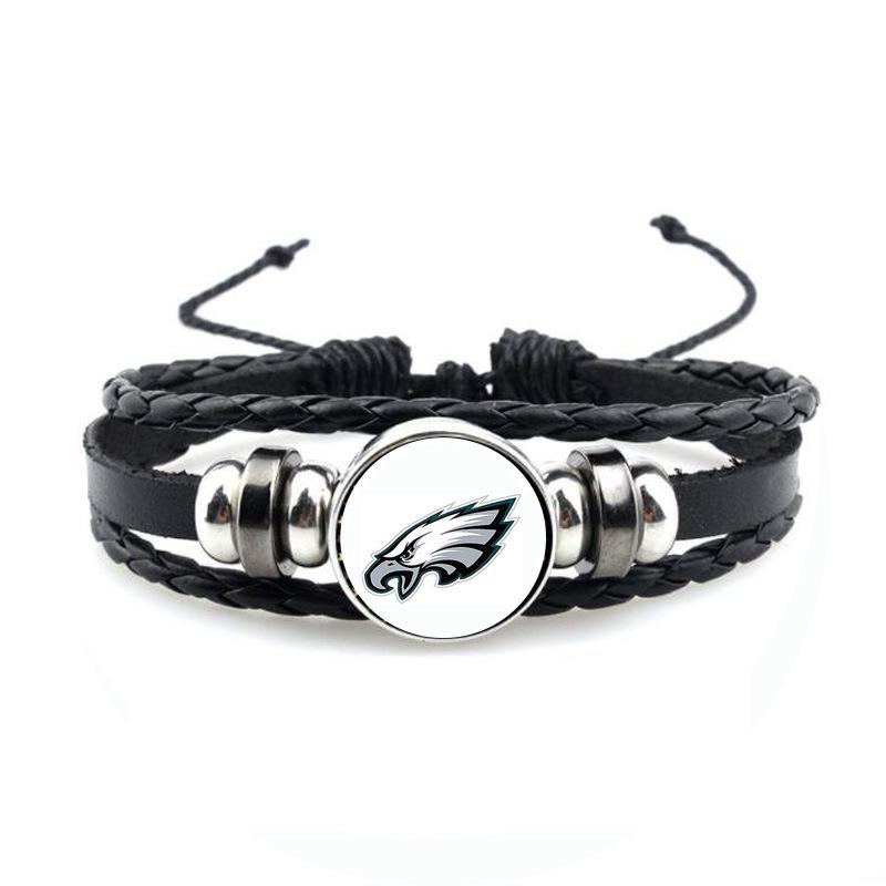 NFL 32 Teams Schwarzes Vintage-Leder-Football-Armband mit Zeit-Edelstein