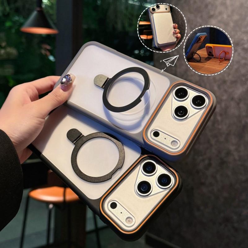 

Luxury Matte Bumper Case for Magsafe Charge for iPhonne Air 17 16 15 14 Plus Pro Max 11 For Metal Stand Holder Armor Cover For iPhone 11 тёмно-синий