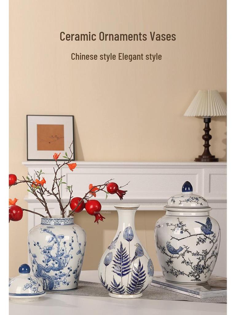 Chinese Retro Blue and White Porcelain Vase for Elegant Flower Arrangements