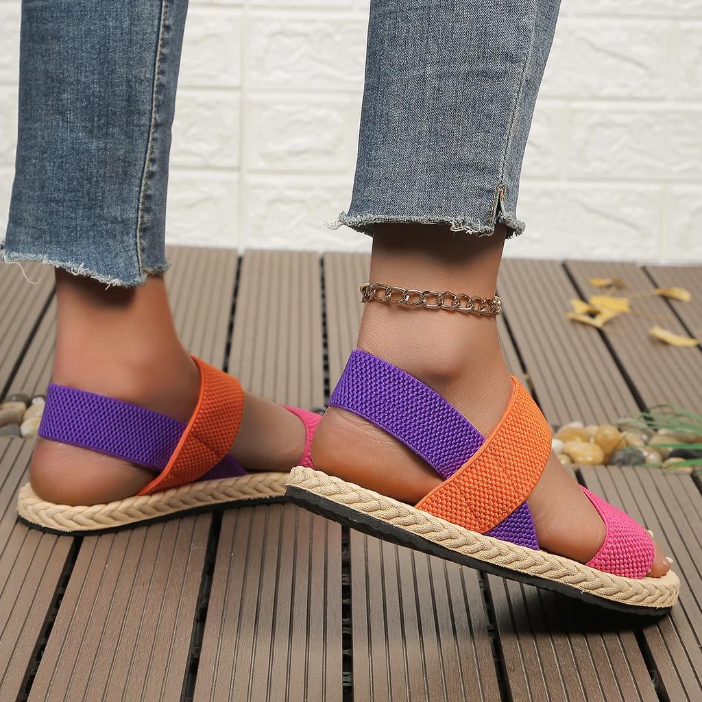 Women's Fashion Trend Anti-slip Wear-resistant Multi-color Matching Elastic Flat Sandals