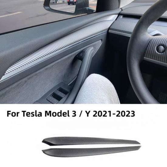 For Tesla Model Y 3 Matte Carbon Inner Front Door Trim Panel Armrest Wrap Cover