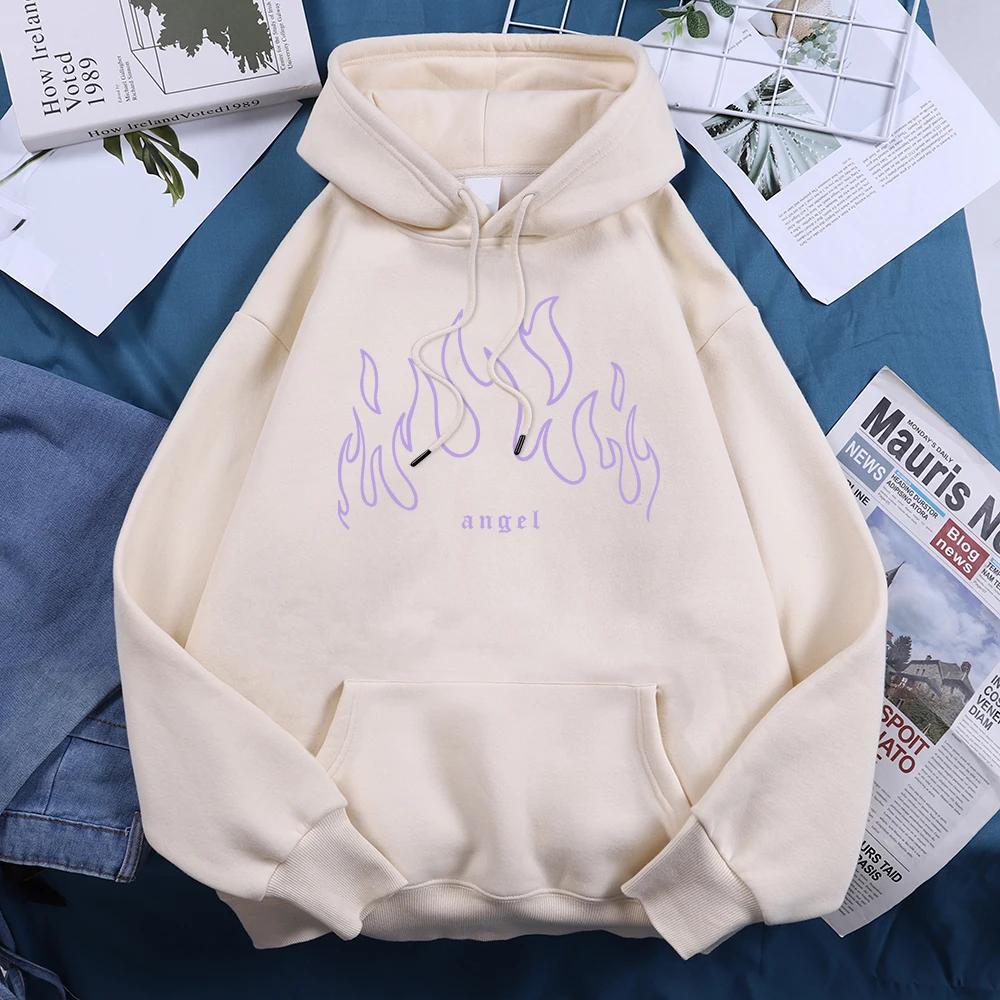 Angel Purple Fire Printed Tracksuit Women Image Novelty Fashion Hoody Comfortable Warm Hoodie Female Casual Daily Basic Clothes
