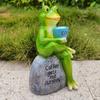 Statua Design Animale Rana Verde Seduta Che Beve Caffè