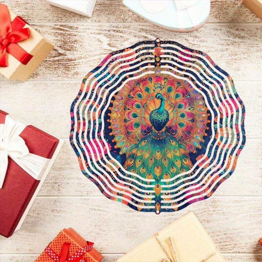 Flower Peacock Wind Chime Outdoor Garden Patio Decor Weatherproof 2D Art Rotating Hook Holiday Home Decoration