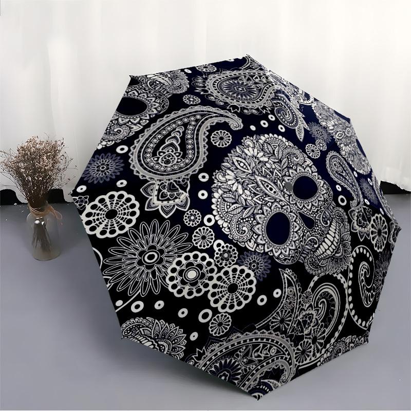 1pc Day of the Dead, Sugar Skull Automatic Open/Close Umbrella Compact Folding Umbrella, All-Season Portable Umbrella for Women/Men340