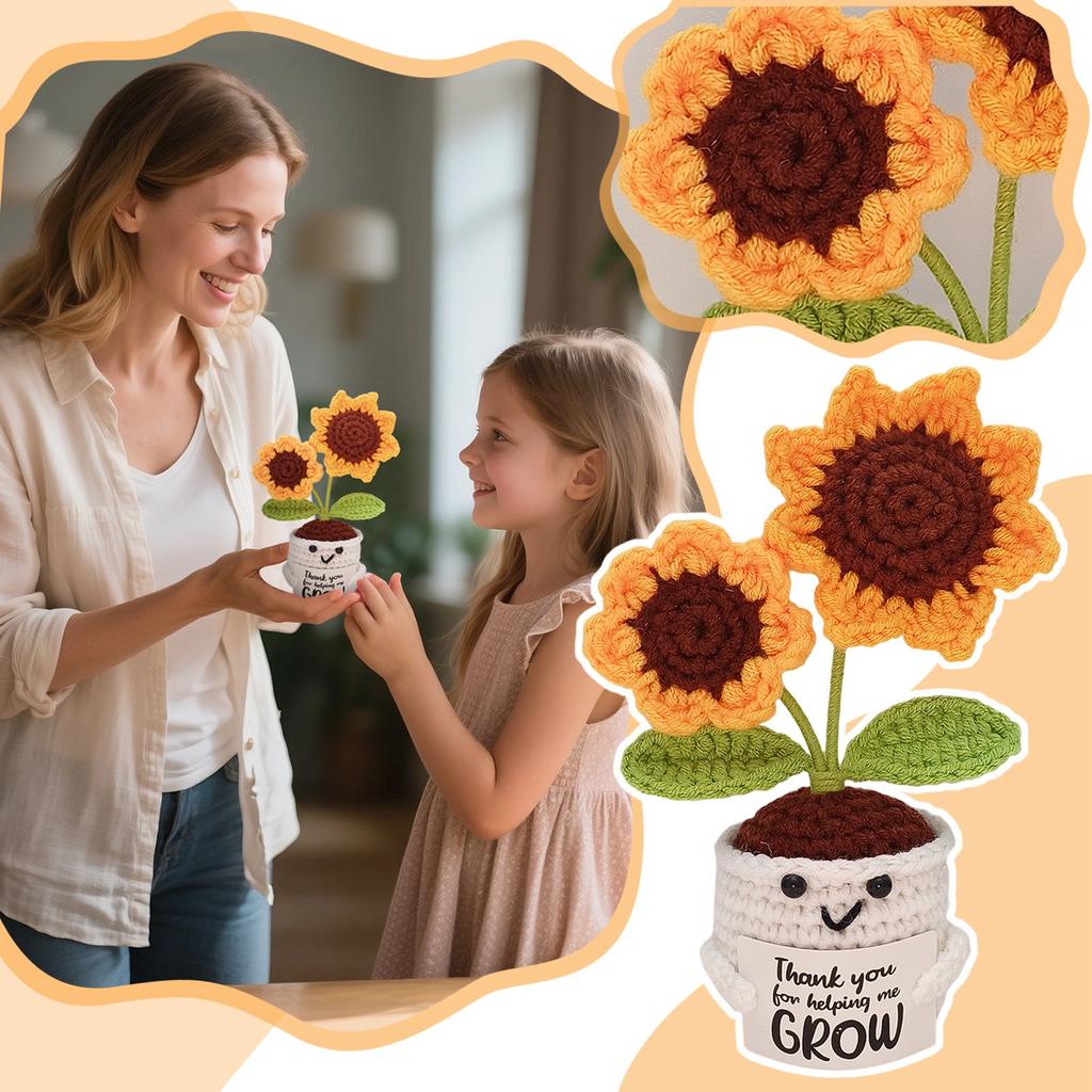 Thank You Helping Me Grows Crochet Sunflower Two Doll Positive Cute Positive Energy With Emotion Support Card
