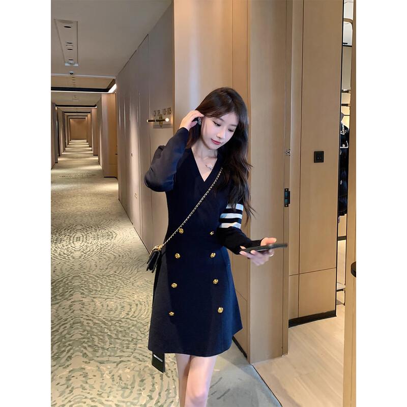 JK&JS Elegant Knitted V-Neck Slimming Dress