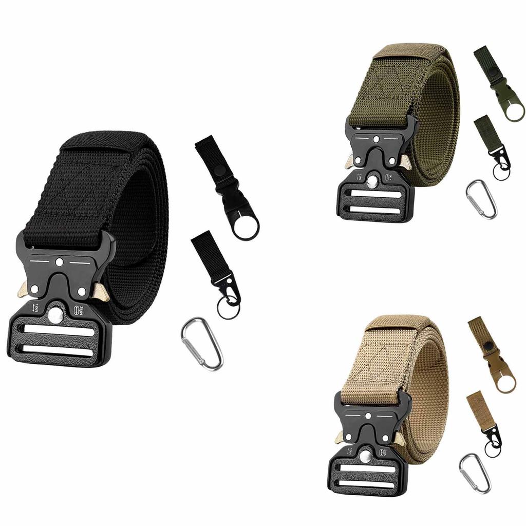 Men’s Belt – Multi-Purpose Canvas Belt with Mountaineering Buckle, Keychain, Water Bottle Buckle, Outdoor Military
