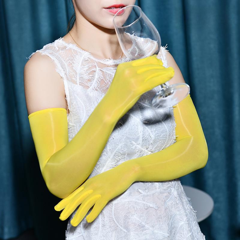 Qinghe Ultra-Thin Silky Shiny Five-Finger Oily Stockings Gloves with Extended Sunscreen