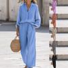Spring Summet Lady Cotton Linen Shirt Pants Suits Casual Two Piece Set for Women Long Sleeve Top and Wide Leg Pants Loose Outfits