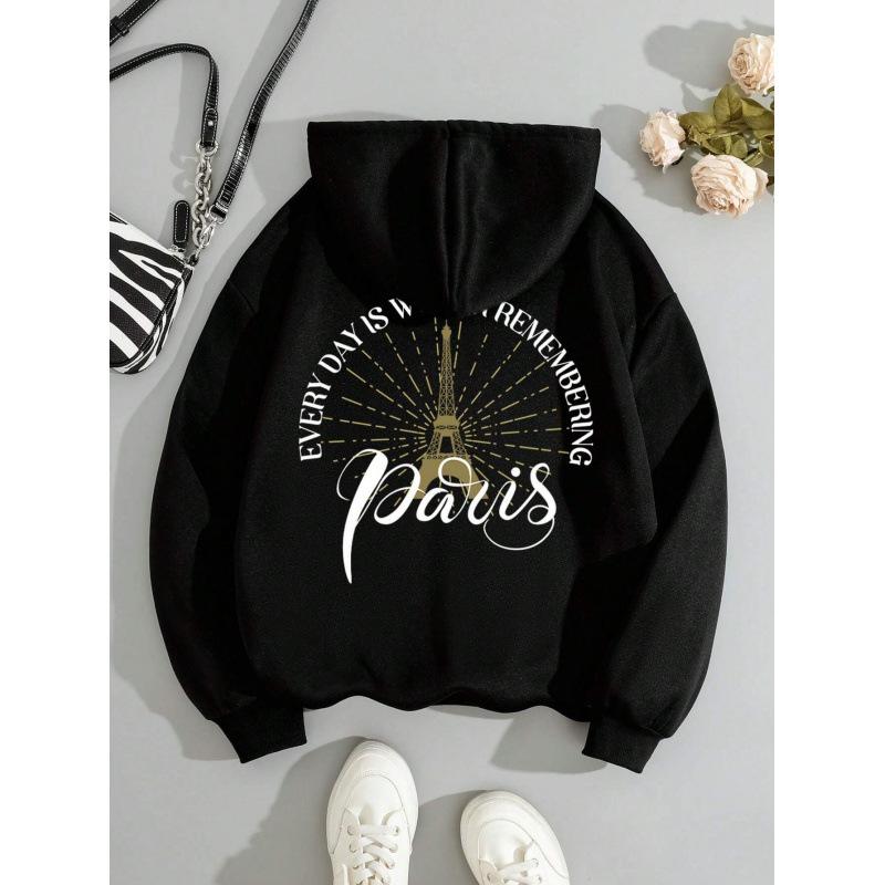 Paris Simple Letter Pattern Print Female Hoodie