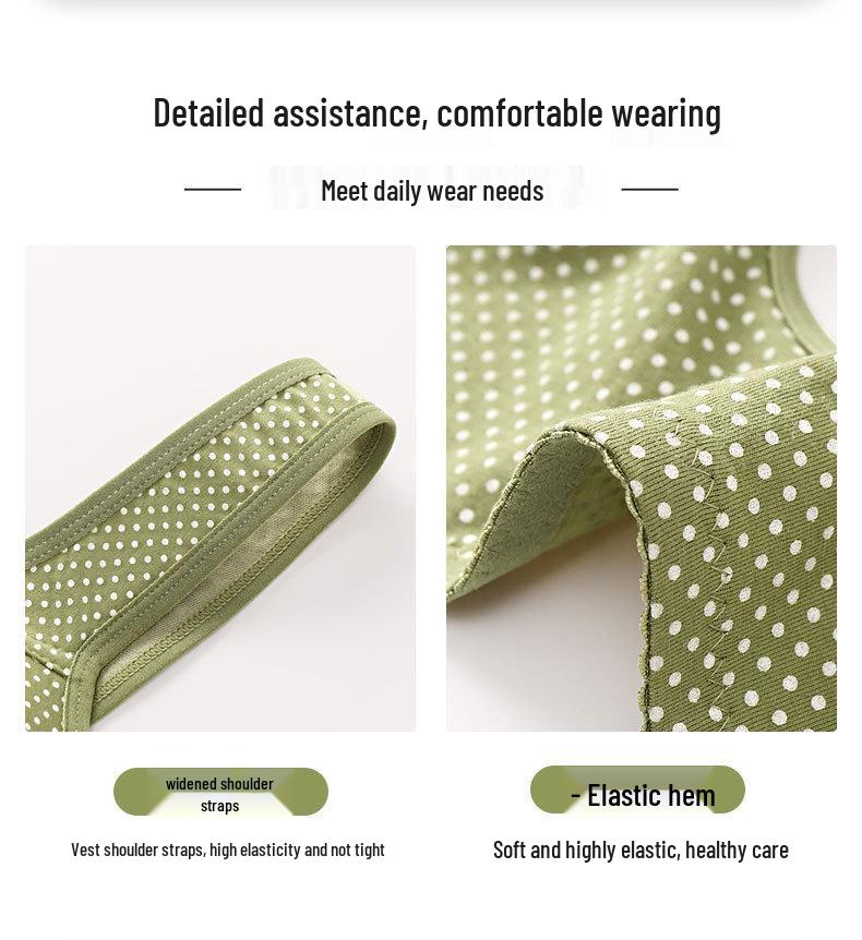 Red Polka Dot Wire-Free Push-Up Bra for Middle-Aged & Elderly Women