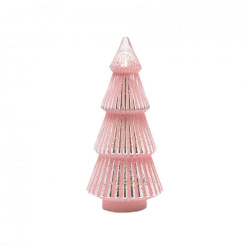 Medium Pink Crackle Effect LED Glass Christmas Tree