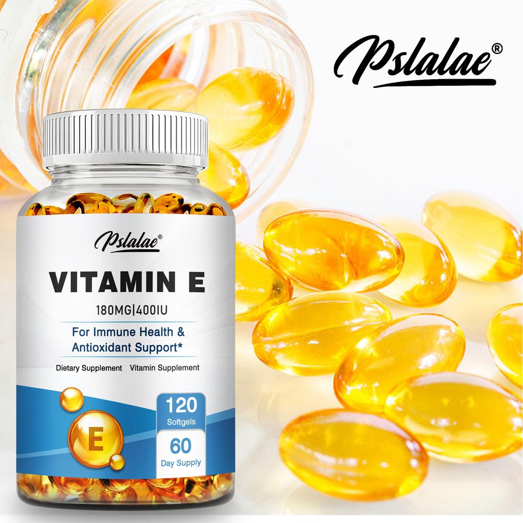 Pslalae Vitamin E 400 IU Capsules - Promote Skin, Supports Immune And Antioxidant Health 120 Capsules
