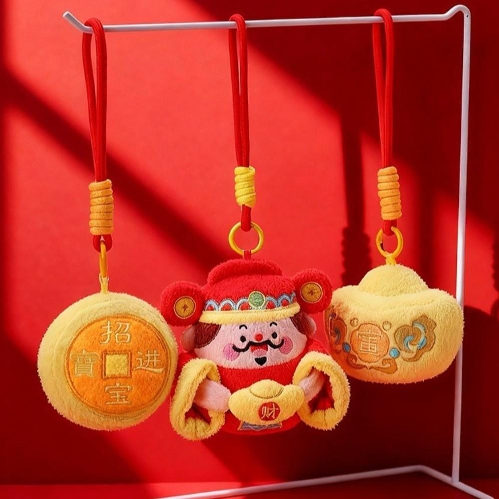 Yuan Bao Wealth God Keychain Creative New Year Mascot New Year Plush Pendant  Car Decoration