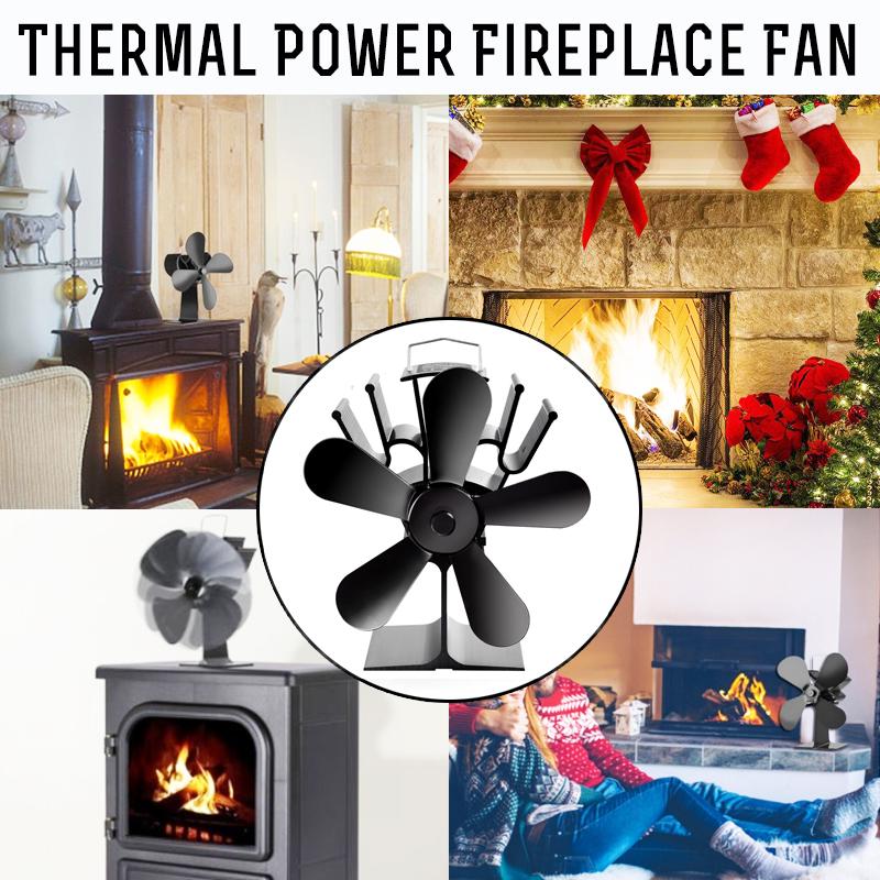 Buy Black Fireplace 4 Blades Heat Powered Stove Fan Log Wood Burner