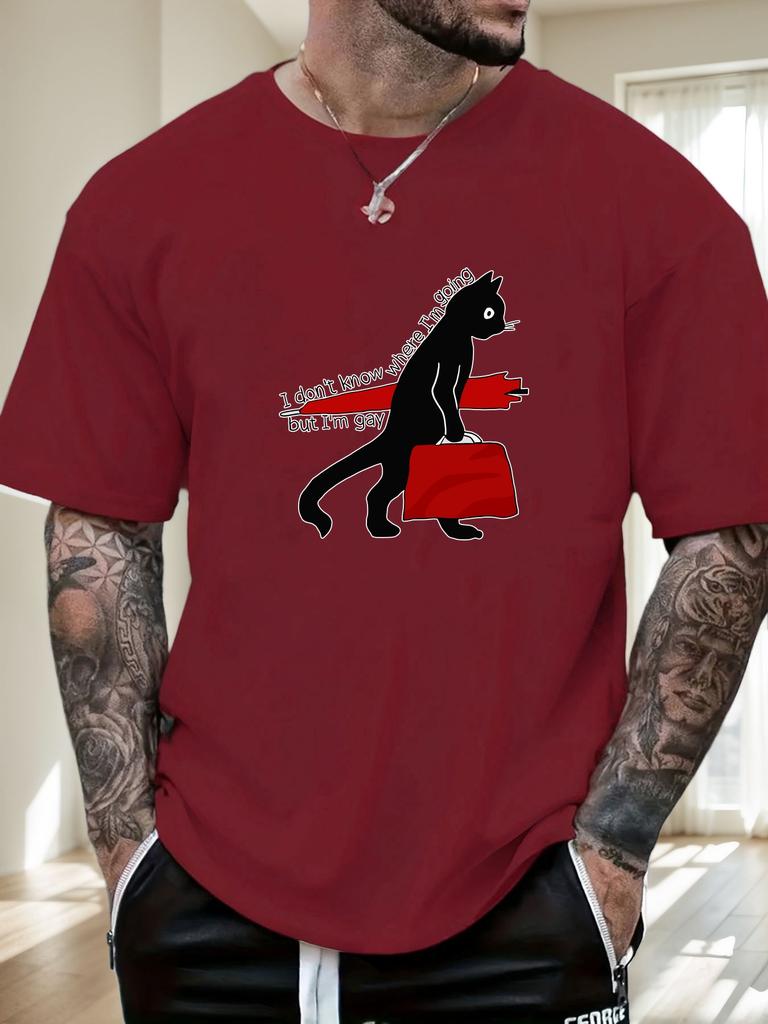 Mens Black Cat Quote Graphic T Shirt Summer Soft Comfort Fit Oversized Daily Wear Tee