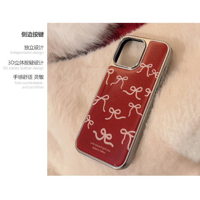 Vintage Burgundy iPhone 16 Case Suitable for Apple 15 Pro Max, Red Bow for iPhone 17, Resin Case for iPhone 14, Huawei