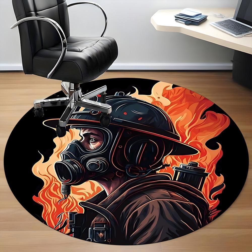 1pc Firefighter Flames Office Round Area Rug, Mat Suitable ForOffice, Under Office Chairs Bedroom Living Room Home Decor, Room Deco