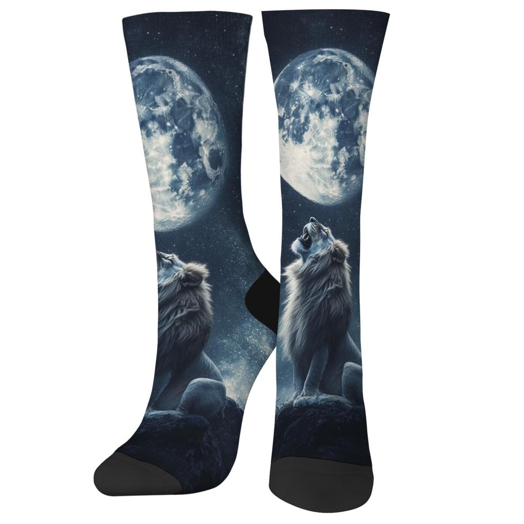 A pair of Dark Night Lion King trendy socks, soft and comfortable, unisex retro style compression socks, casual party gifts