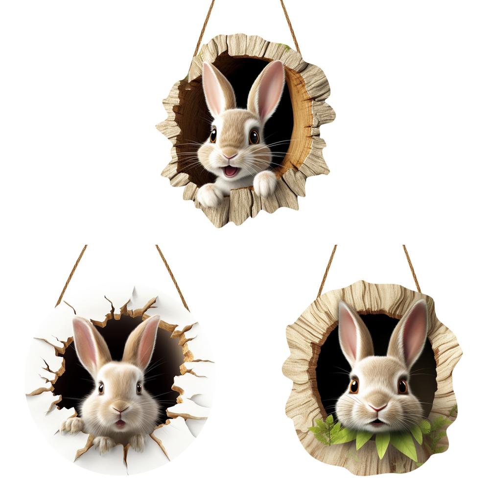 3/1 Set Easter Bunny Door Sign Pendant Decoration Wooden Hanging Spring Happy Rabbit Construction Door Easter Party Decor 2025