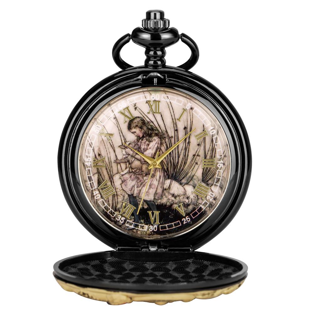 Mr. Rabbit and Girl Vintage Pocket Watch, with Chain, Can Be Used As a Gift, Necklace Pendant, Party Gift Jewelry Accessory
