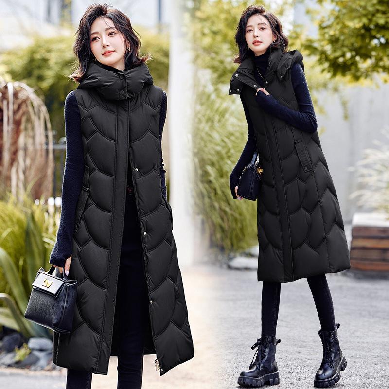 2025 New Autumn and Winter Down Cotton Vest Women's Vest Thick Medium and Long Warm Slim Outer