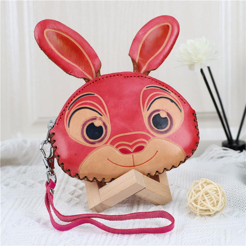 First Layer Cowhide Creative Bunny Mini Change Bag Animal Card Bag Key Bag Clutch Bag Children'S Handbag