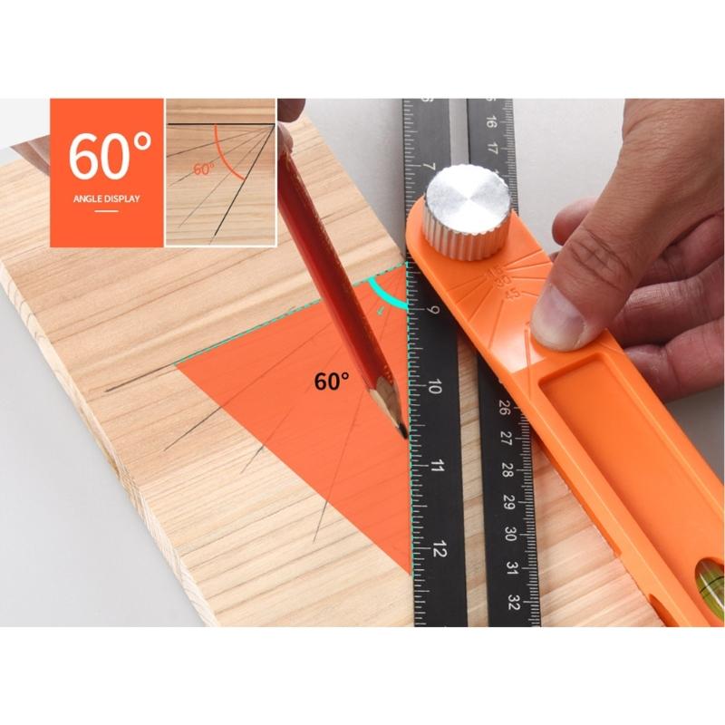 Quadratisches Messwerkzeug Schiebendes T-Winkelmesser Wasserwaage Lineal mit Libelle Winkelmesser