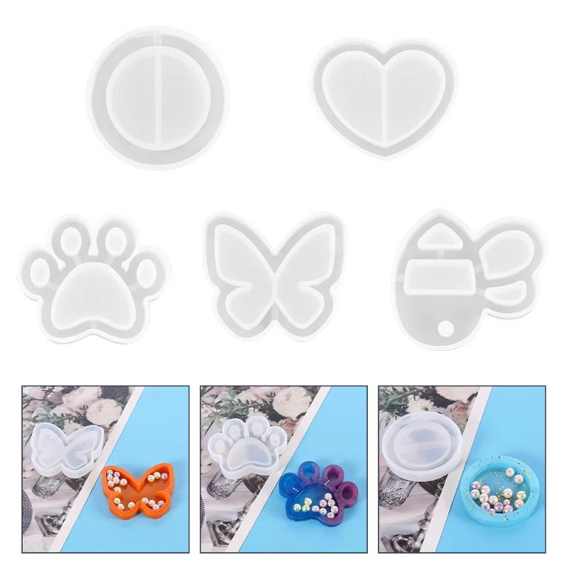 5 Pcs Crystal Clear Epoxy Resin Mold Durable Silicone Storage Box Maker White Silica Gel Circle Kitchen Organizer Reusable