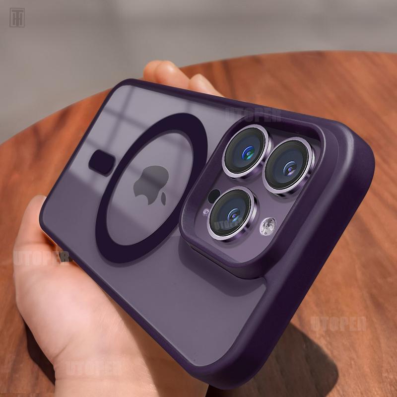 New Matte Border Transparent Antiskid Case for iPhone 16 15 14 13 12 11 Pro Max Plus Strong Magnetic Magsafe Hard Protect Cover