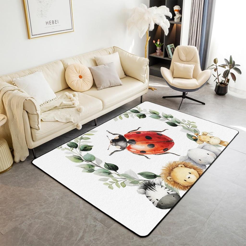 Erosebridal Nursery Jungle Animal Kids Area Rug 4'11" x 3'3" | Safari Elephant Giraffe Carpet for Boys Girls Cartoon Koala Lion Indoor Floor