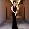 Black Evening Dress Women's 1011 New Light Luxury Niche High-end Fishtail Beautiful Senior Sense Engagement Banquet Host