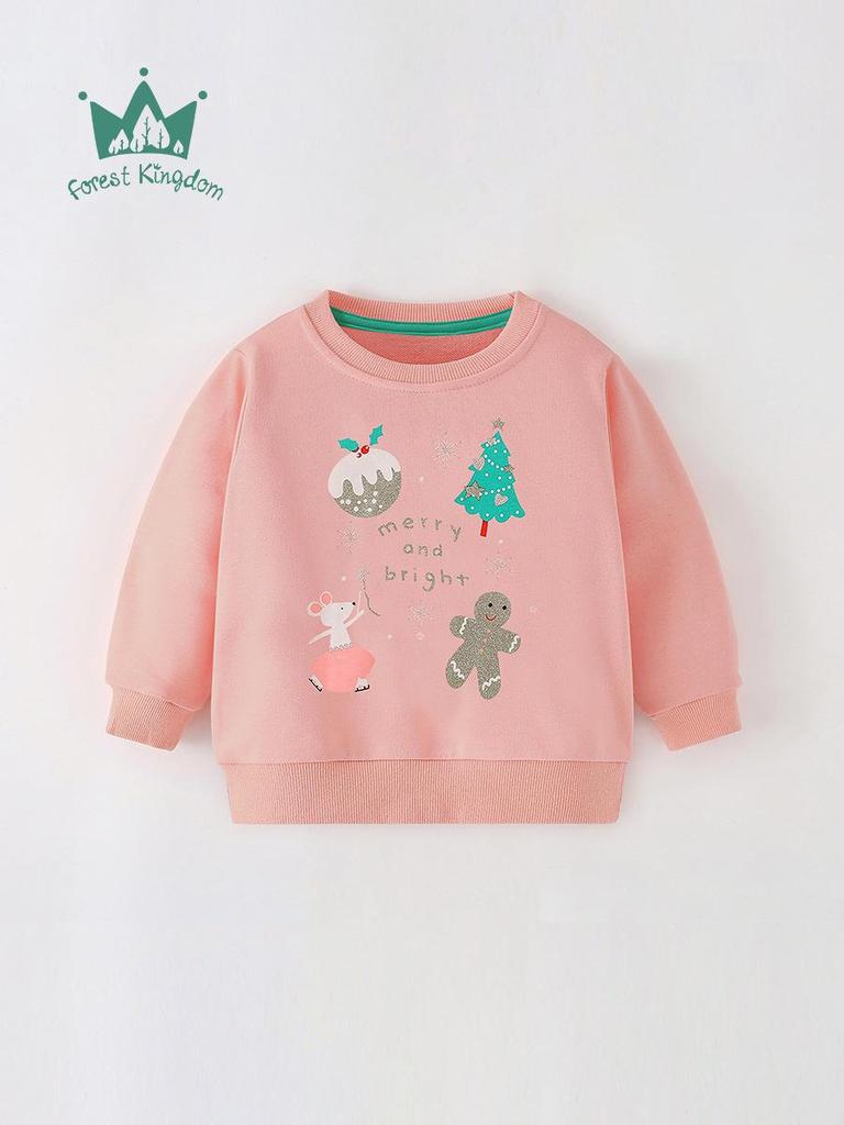 25th Anniversary Cartoon Christmas Print Girl's Autumn Hoodie Pullover