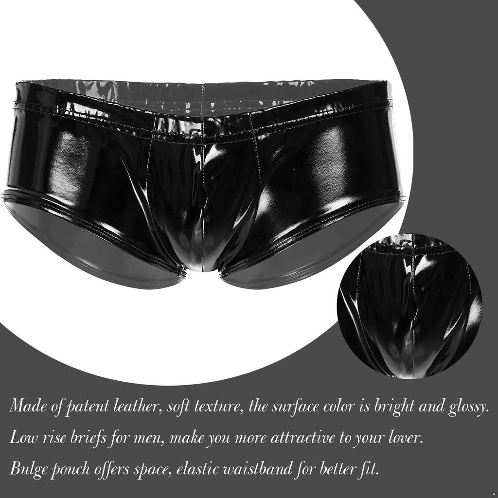 Men Low Rise Bikini Briefs Swim Trunks Metallic Shiny Bulge Pouch Panties Underwear Hot Pants