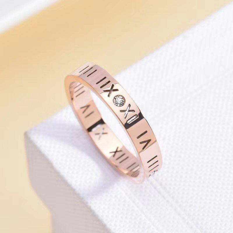 Titanium Steel Roman Numerals Diamond-encrusted Ring Non-fading Personalized Ring Men's and Women's Rings Couple's Rings