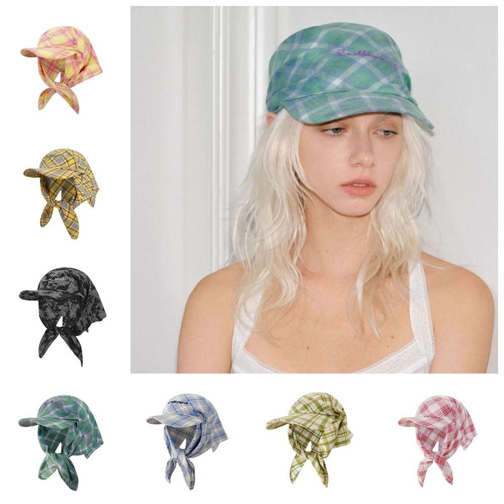 

Plaid Headscarf Baseball Cap Korean Style Peaked Cap Fashion Sunscreen Beach Hats Sports Style H