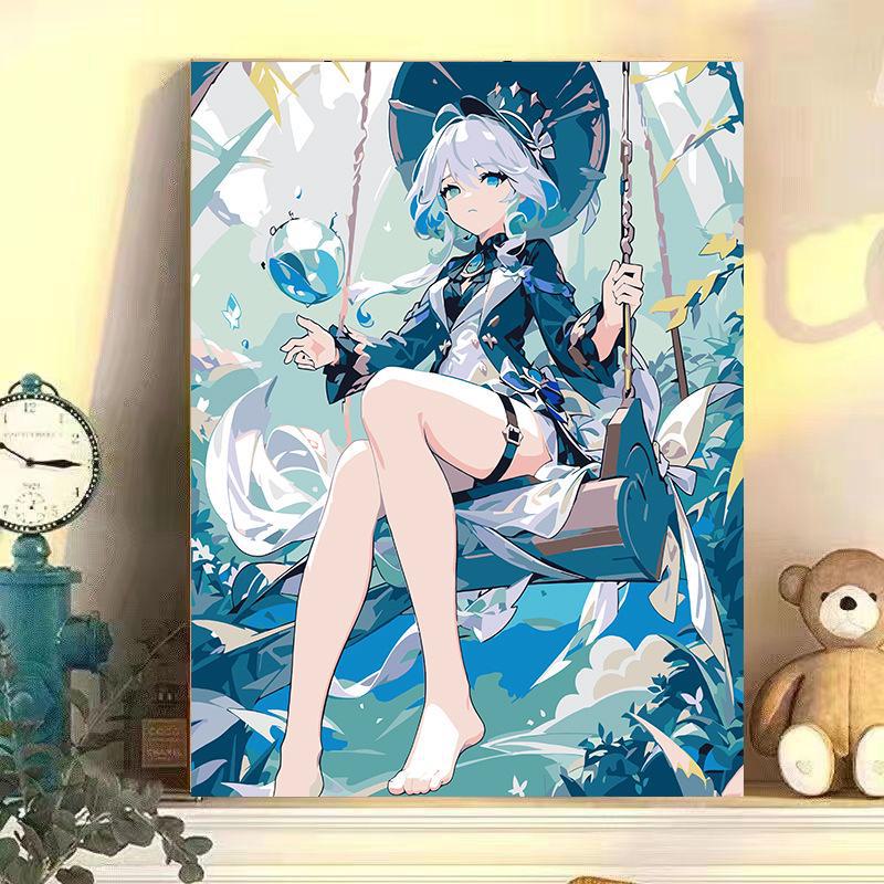 "Digital DIY Oil Painting: Two-Dimensional Anime Water God Fu Nina Decorative Artwork"
