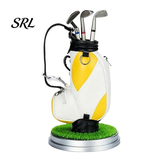 Compact Pen Holder Golf Set, Mini Bag Desk Organizer with 3 Putter Club Pens, Novelty Office Decor for Men, Business Gift Practical Supplies Men