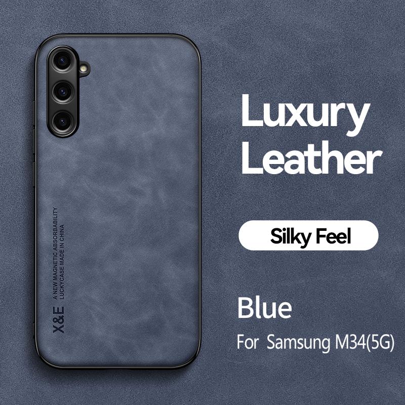 

For Samsung M34 5G Case PU Leather With Metal Plate Magnetic Phone Case For Samsung GALAXY M34 2023 M 34 Car Holder Back Cover For Galaxy M34 5G синий