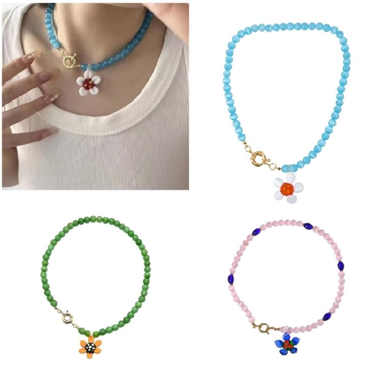 Stylish Glass Necklace With Unique Flower Styles Portable for Parties Supplies Dates Or Special Gifts Daily Use