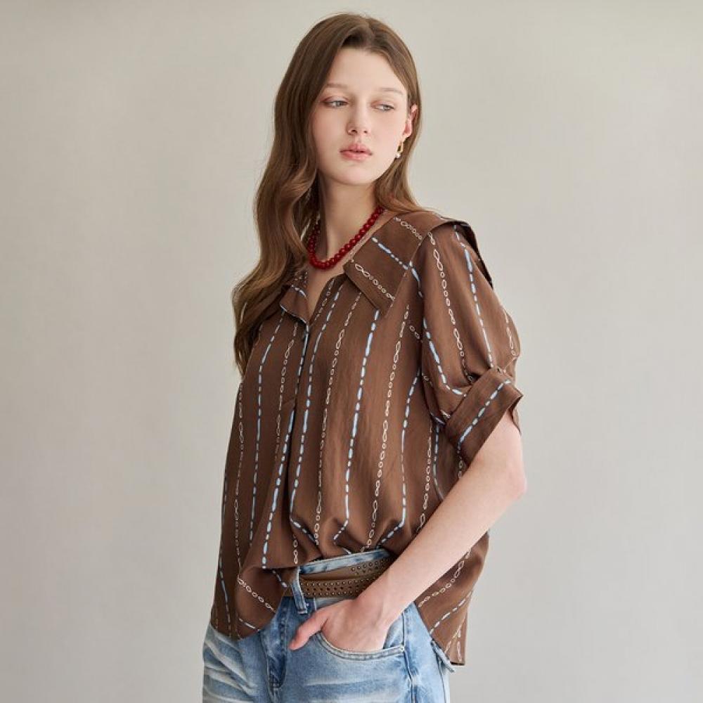 Maxza Stitch Stripe Sailor Collar Blouse Zf08qb004nh Braun/FREE