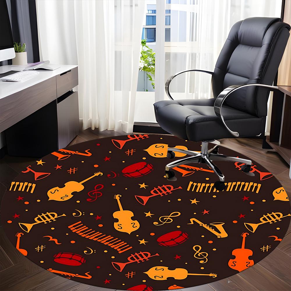 1pc Musical Instruments Chair Carpet for Office, Round Polyester Mat, Indoor Decor for Office, Easycare Fabric, Washable Non-slip Area Carpet