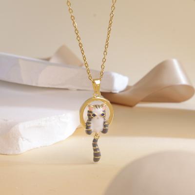 Necklace Female Cute Cat Necklace Autumn and Winter Niche High-end Design Sense Personality Fashion Fun Cat Titanium Steel Necklace