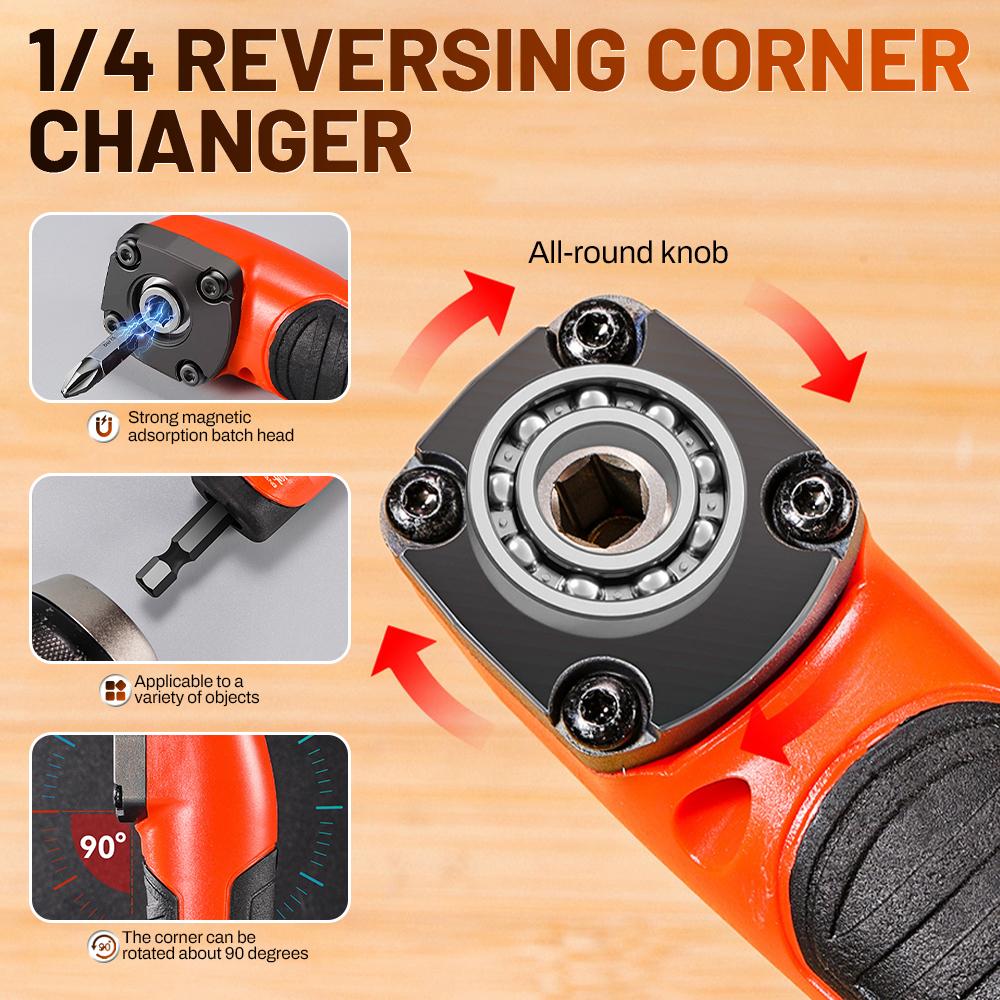 90 Degree Extension Driver Right Angle Attachment 1/4" Reversing Corner Changer Ratchet Screwdriver Adjustable Power Driver Tool